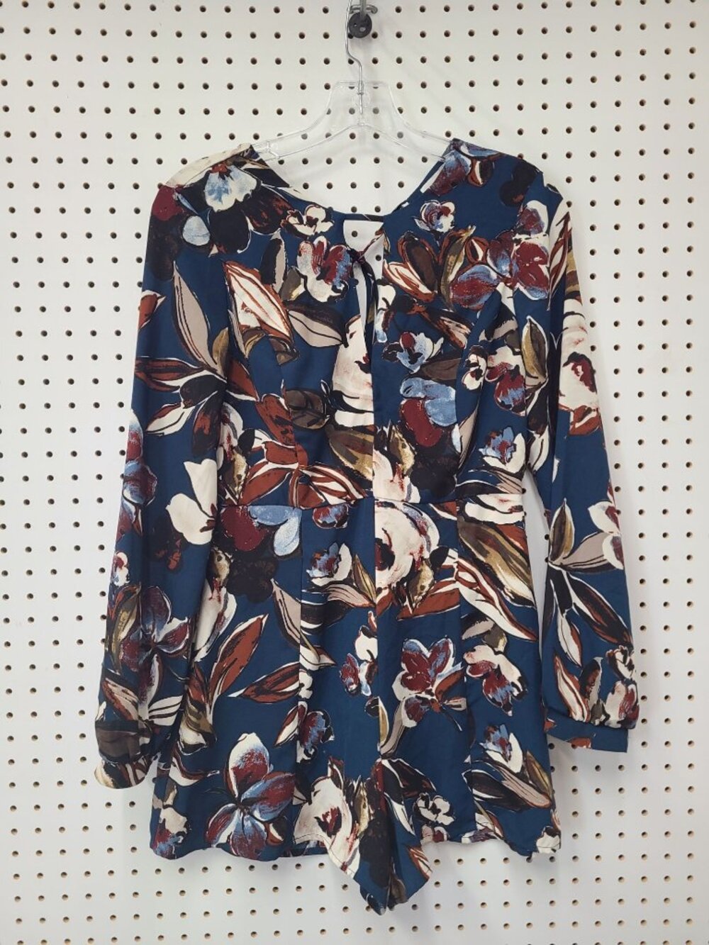 Floral Long Sleeve Navy Romper With Tie Back By Lush Size S